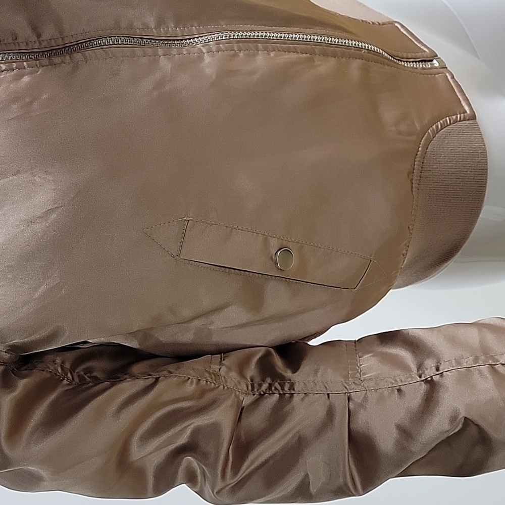 TOPSHOP  Metallic Beige Pink Gold Bomber Full Zip Jacket Size 6 - Picture 4 of 12